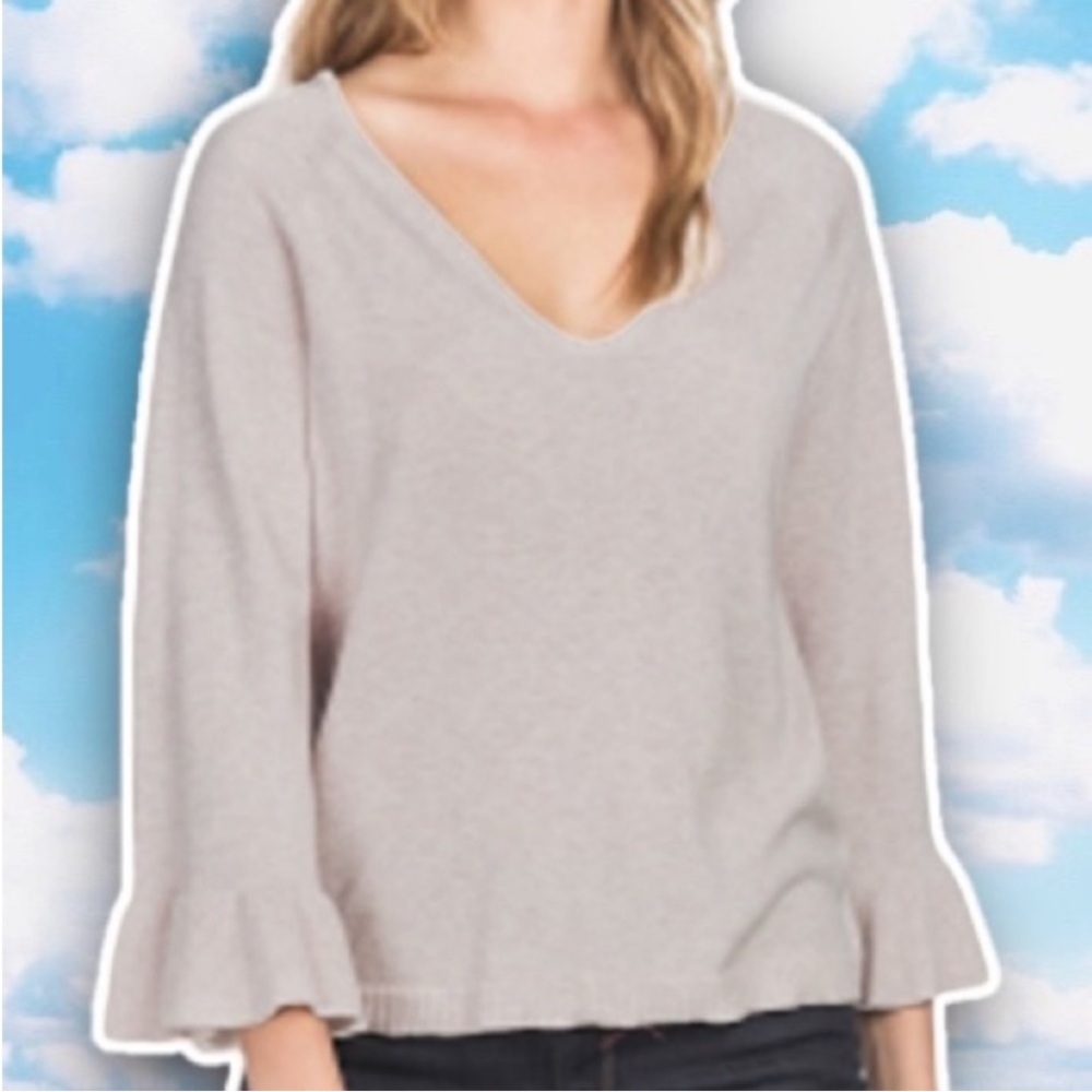 ANTHRO Lilla P Bell Sleeve Cotton Modal V-Neck Sweater Balletcore Coquette Y2k